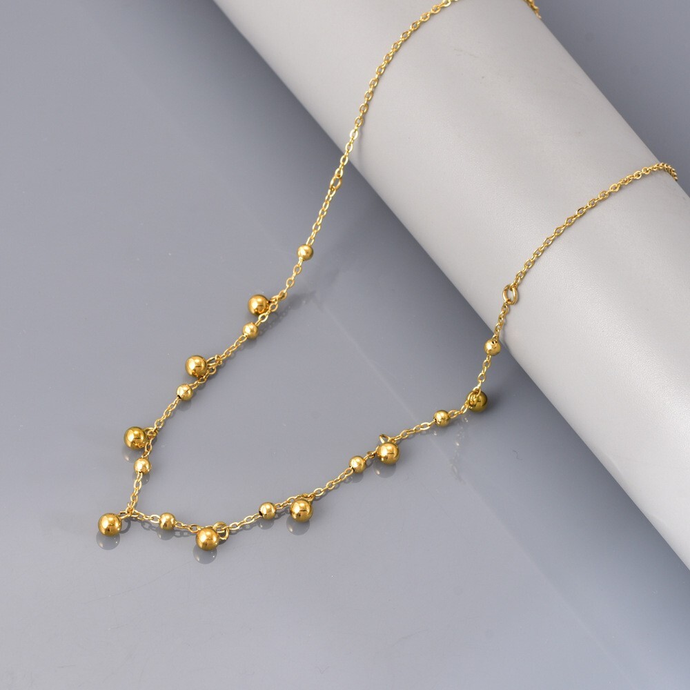 Woman 18K Gold Plated Beaded Balls Chain Necklace Anti-tarnish