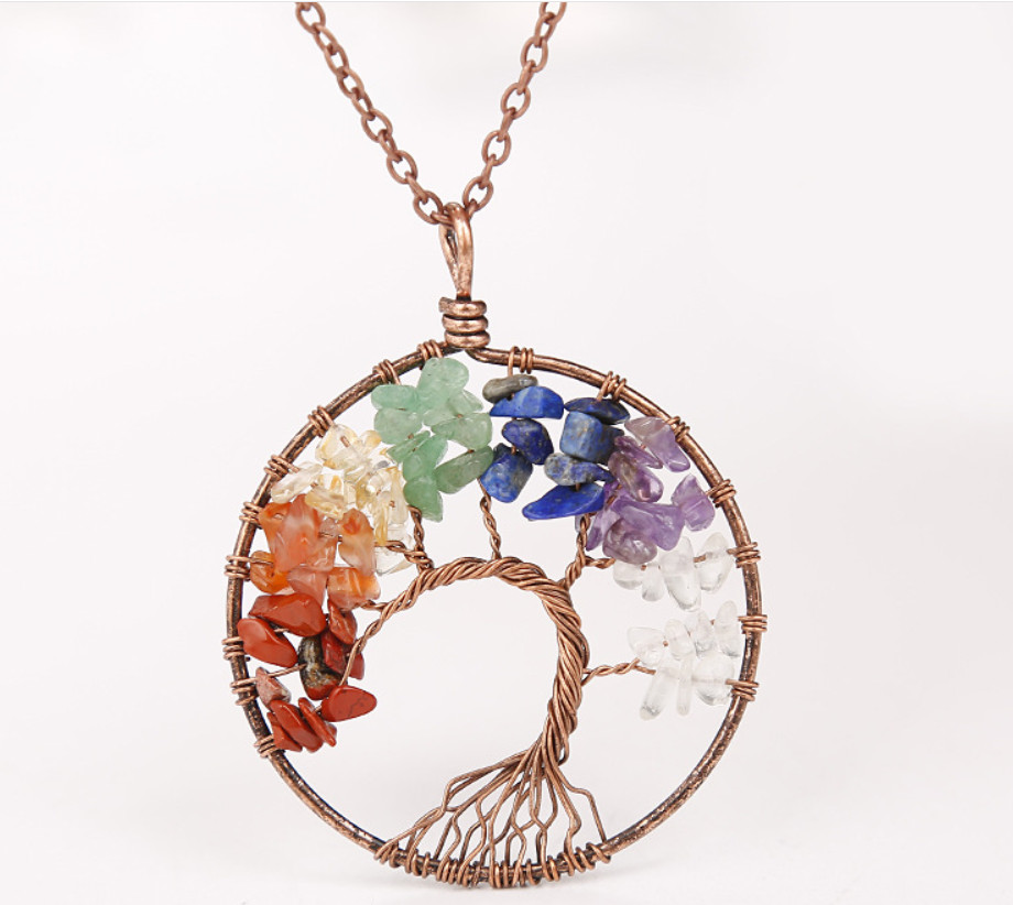 7 Chakra Natural Gemstone Balance Tree of Life Pendant Healing Energy Necklace
