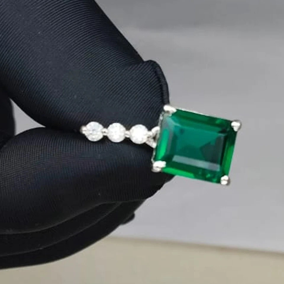 2.33 Ct Emerald Cut Emerald Pendant Wedding Pendant 14k Solid White Gold