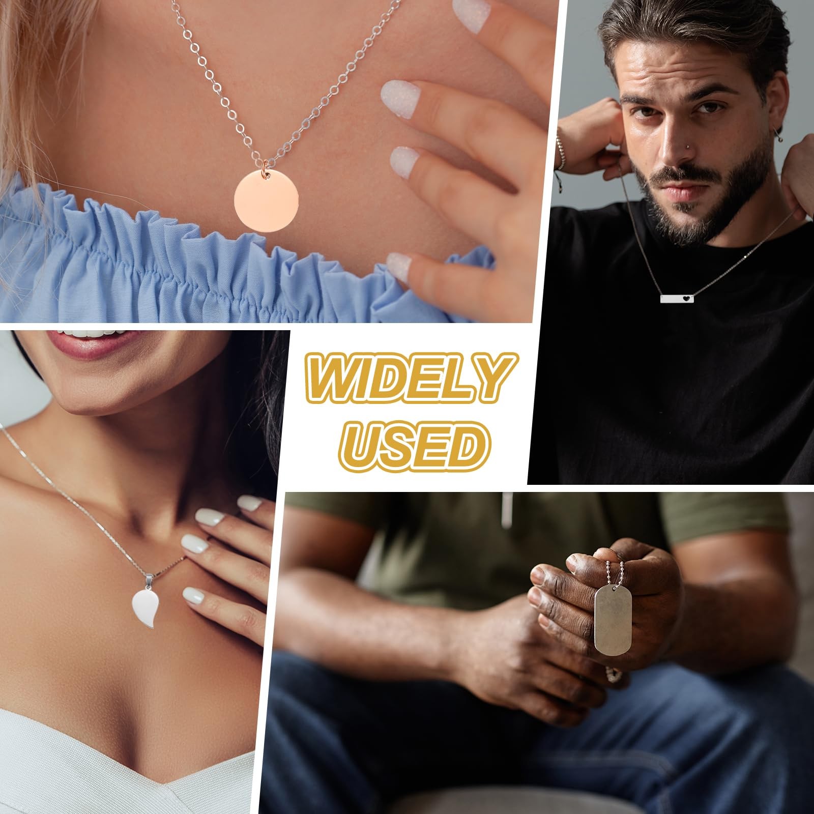 Stainless Steel Round Pendant Necklace for Men and Women, Stamping Blank Engr…