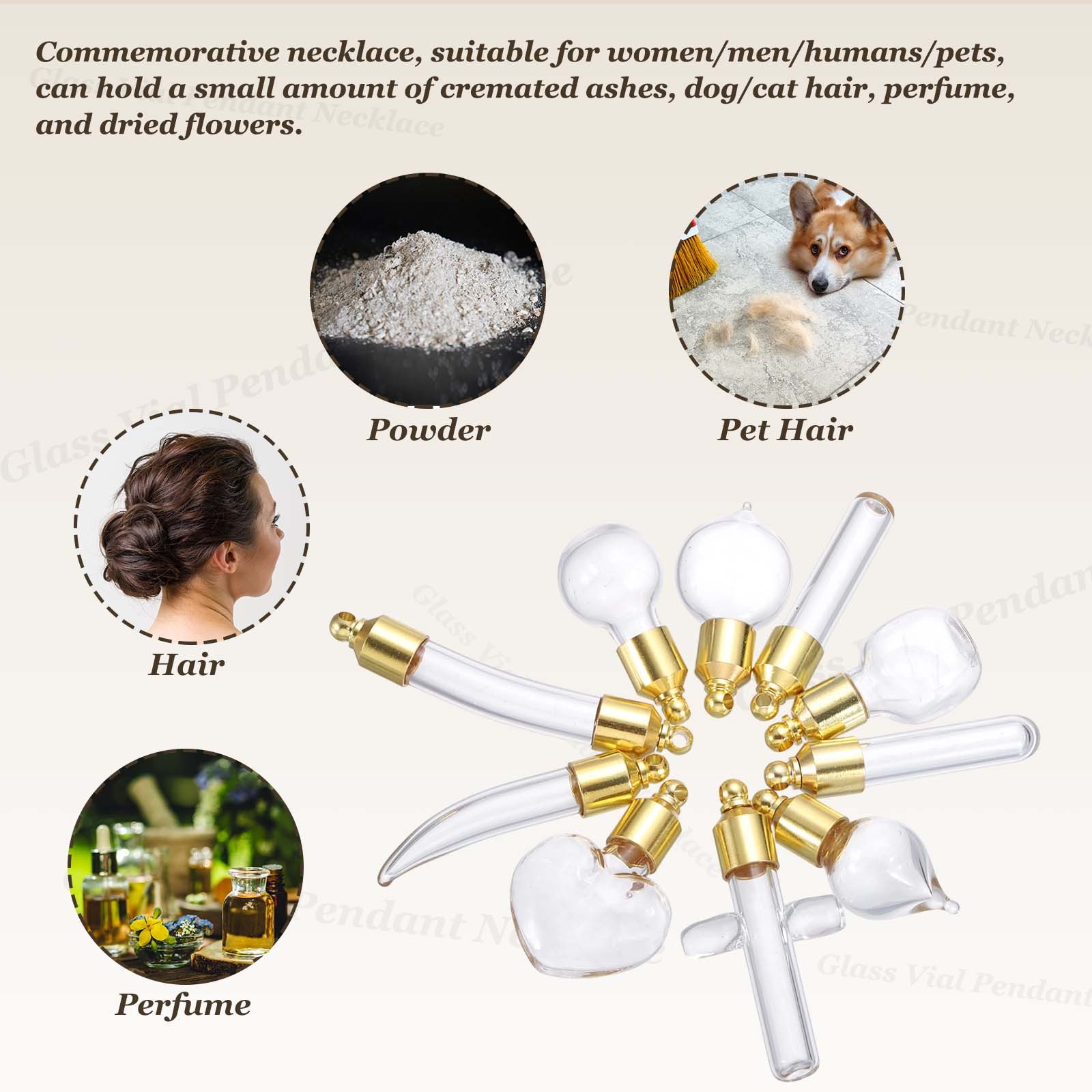 20Pcs Glass Vial Pendant Necklace Round-Bottomed Cylinder for Liquid Sand Ashes
