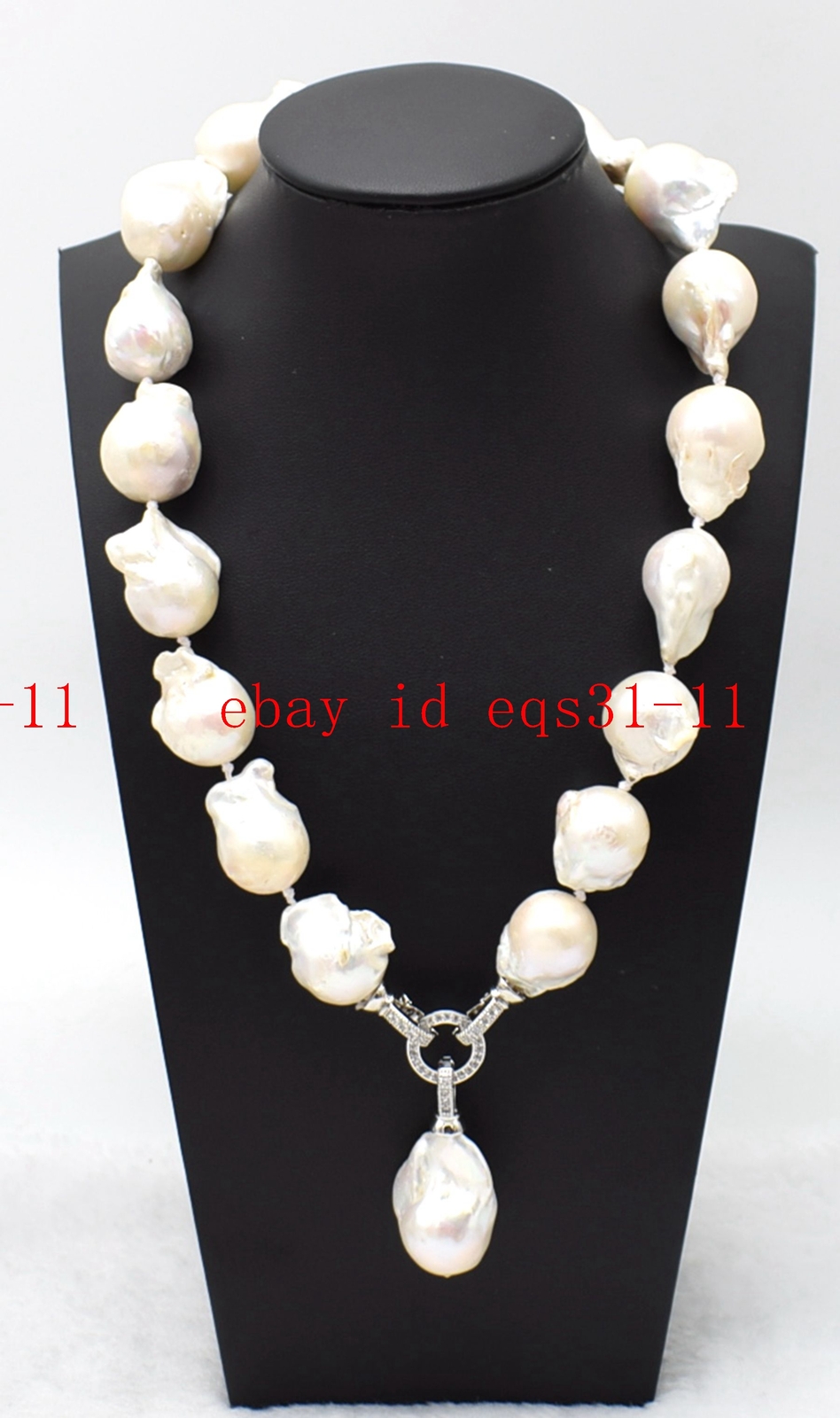 Natural 15x20mm White Freshwater Cultured Baroque Pearl Pendant Necklace 16-28″