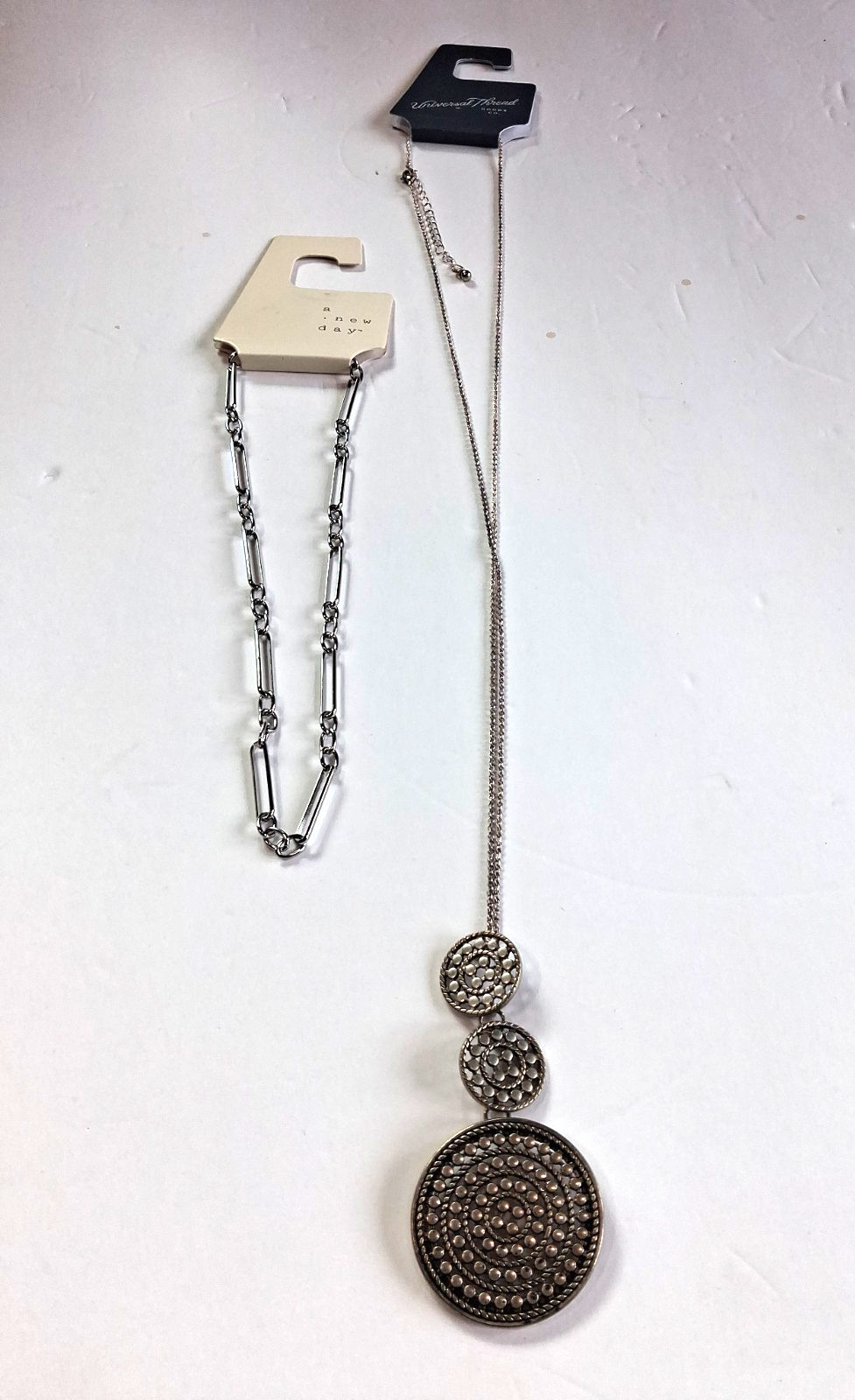 Silver Circle Pendant 30″ Chocker 16″ Necklaces Chain Fashion Jewelry Set of 2