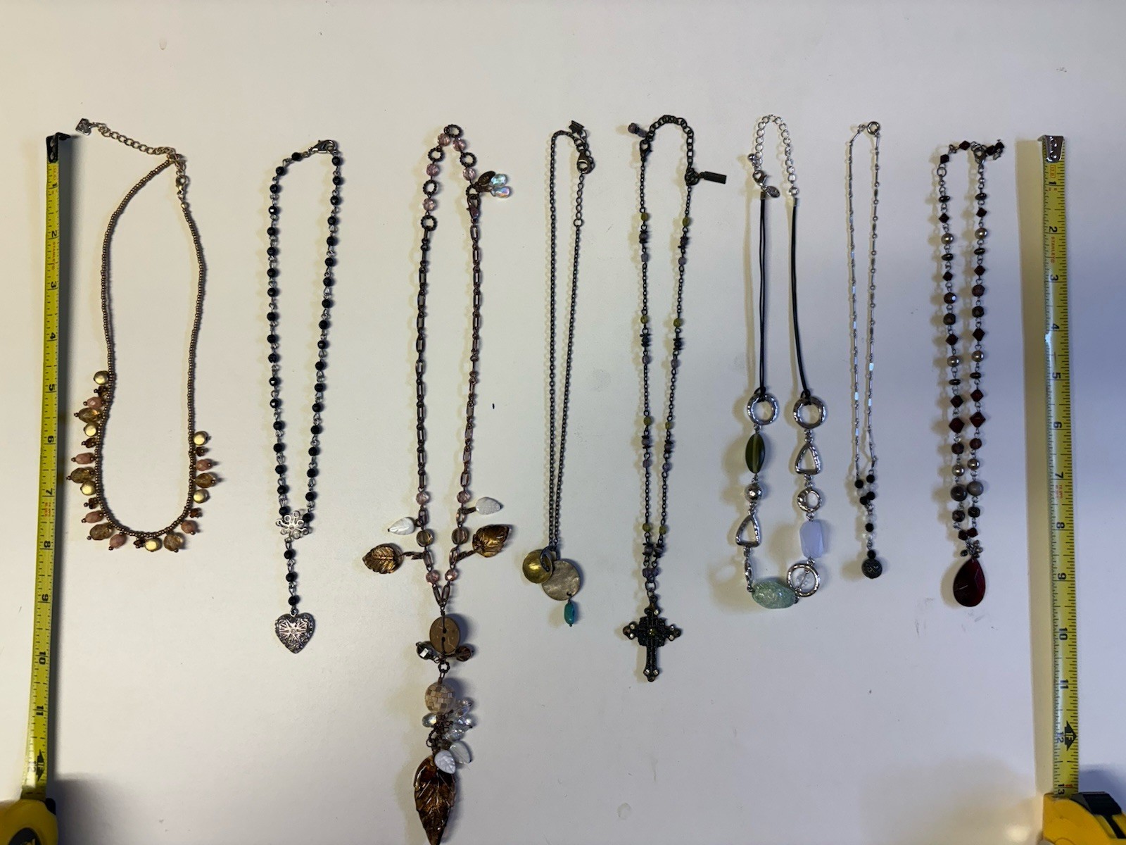 Lot Of 8 Necklaces Shorter Lengths Various Materials Good Condition