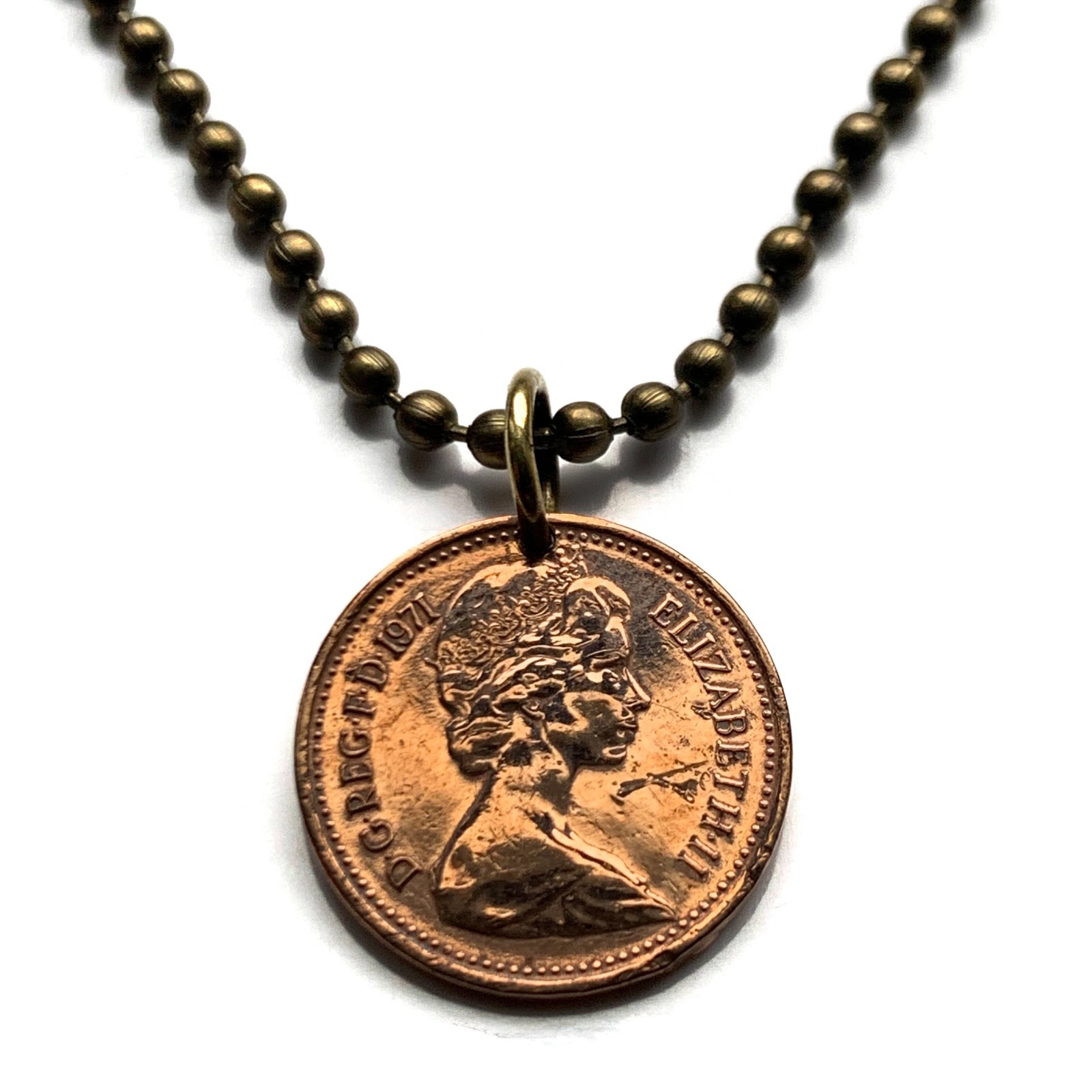 1971 England UK 1/2 New Penny coin pendant Henry VII English crown London 000552