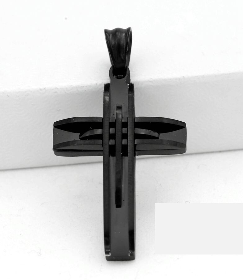 DG Men’s Black Stainless Steel CROSS 76mm Charm Pendant Ion Plated Box