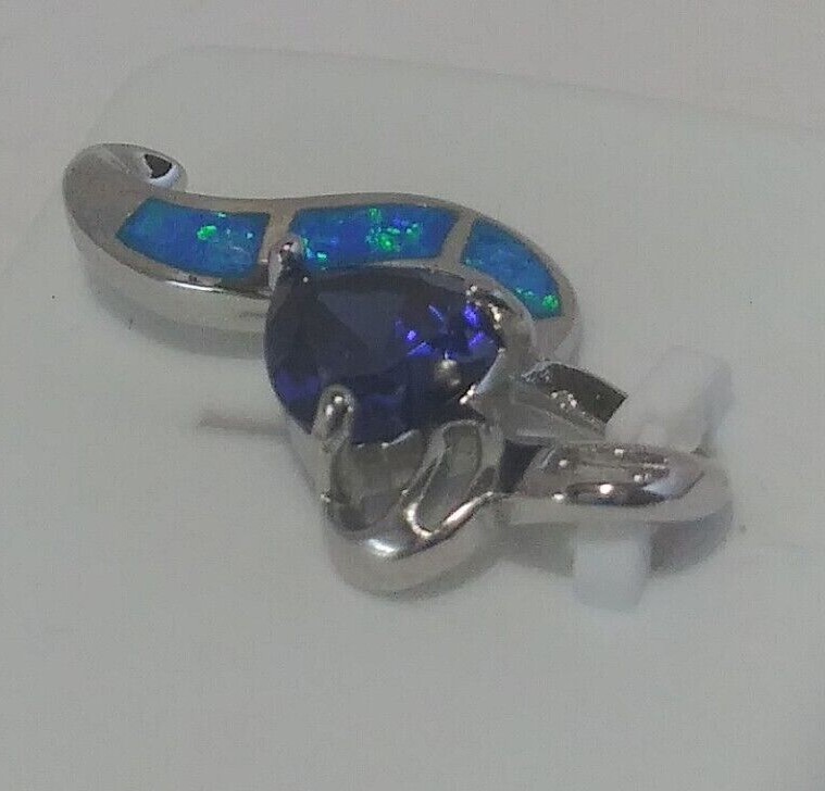 925 STERLING SILVER Rhodium plated MODERN HEART Pendant Cz cubic zircona