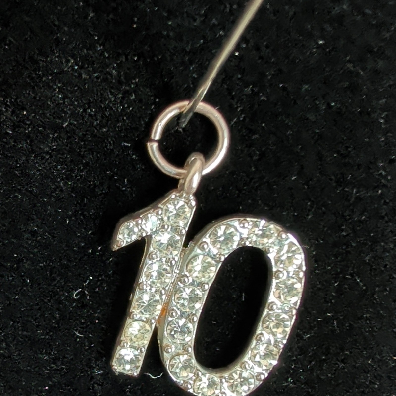 JonstensSilver Tone Pavé Crystal “10” Charm Pendant White/Colorless Round Stones