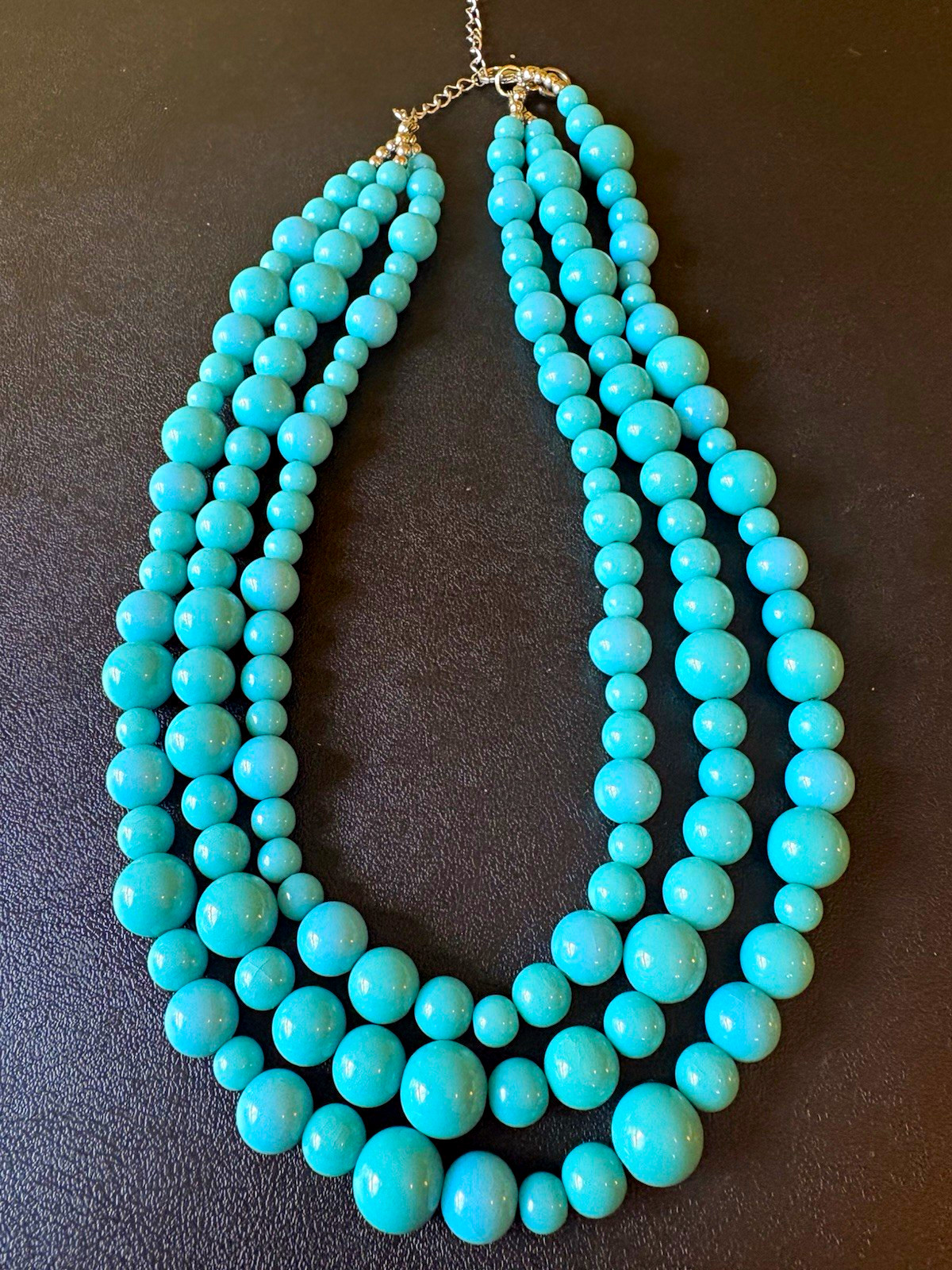 Blue Beaded Multi-Strand Statement Necklace Adjustable Lobster Clasp