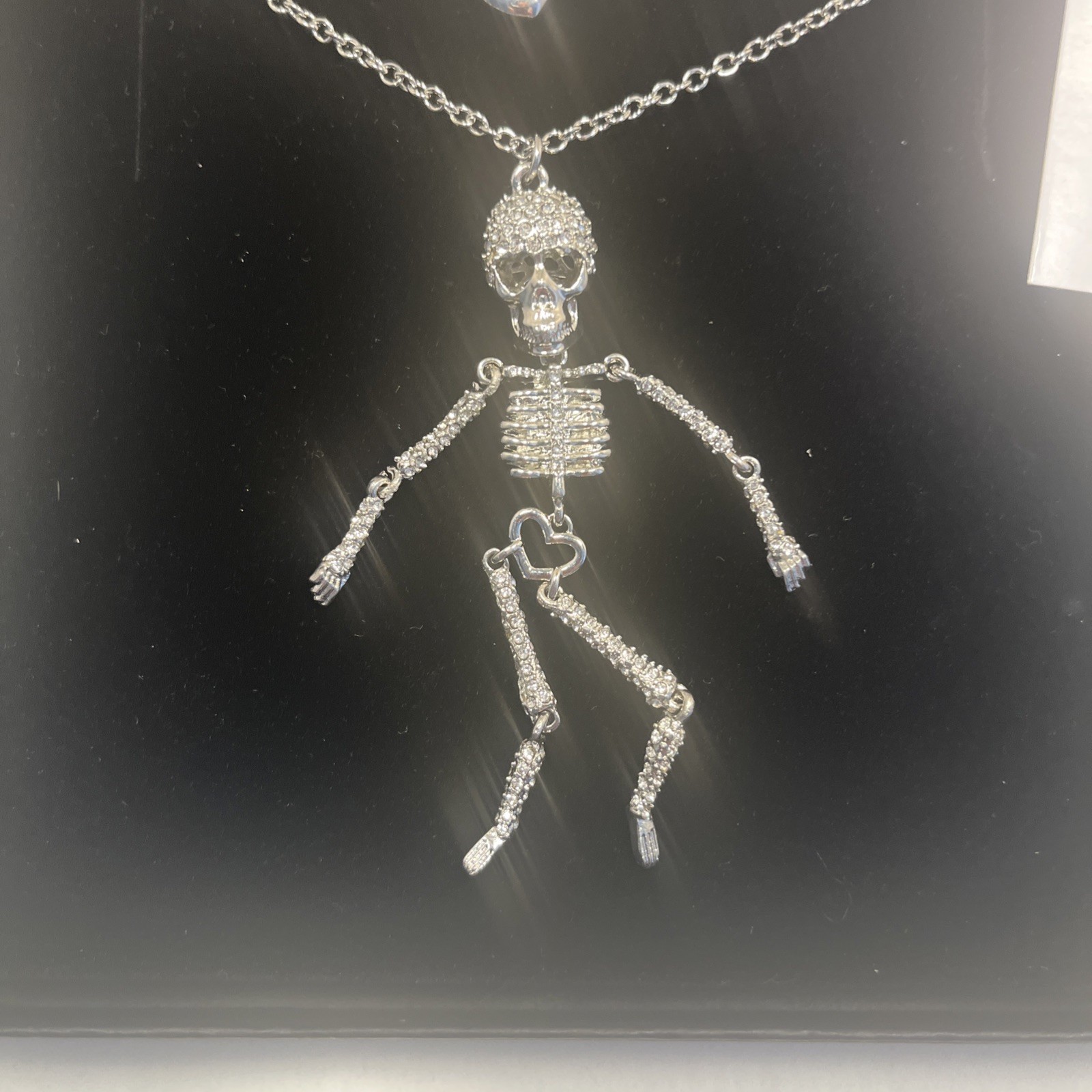 BNWT Betsey Johnson Skeleton Necklace Sparkling Crystal Gemstones XLong Necklace