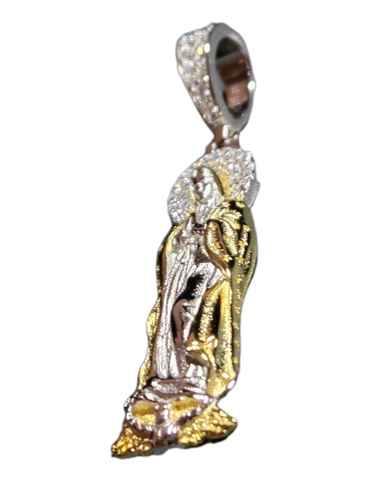 14k Gold Vermeil MOISSANITE Virgin Mary Pendant Over 925 Silver NEW