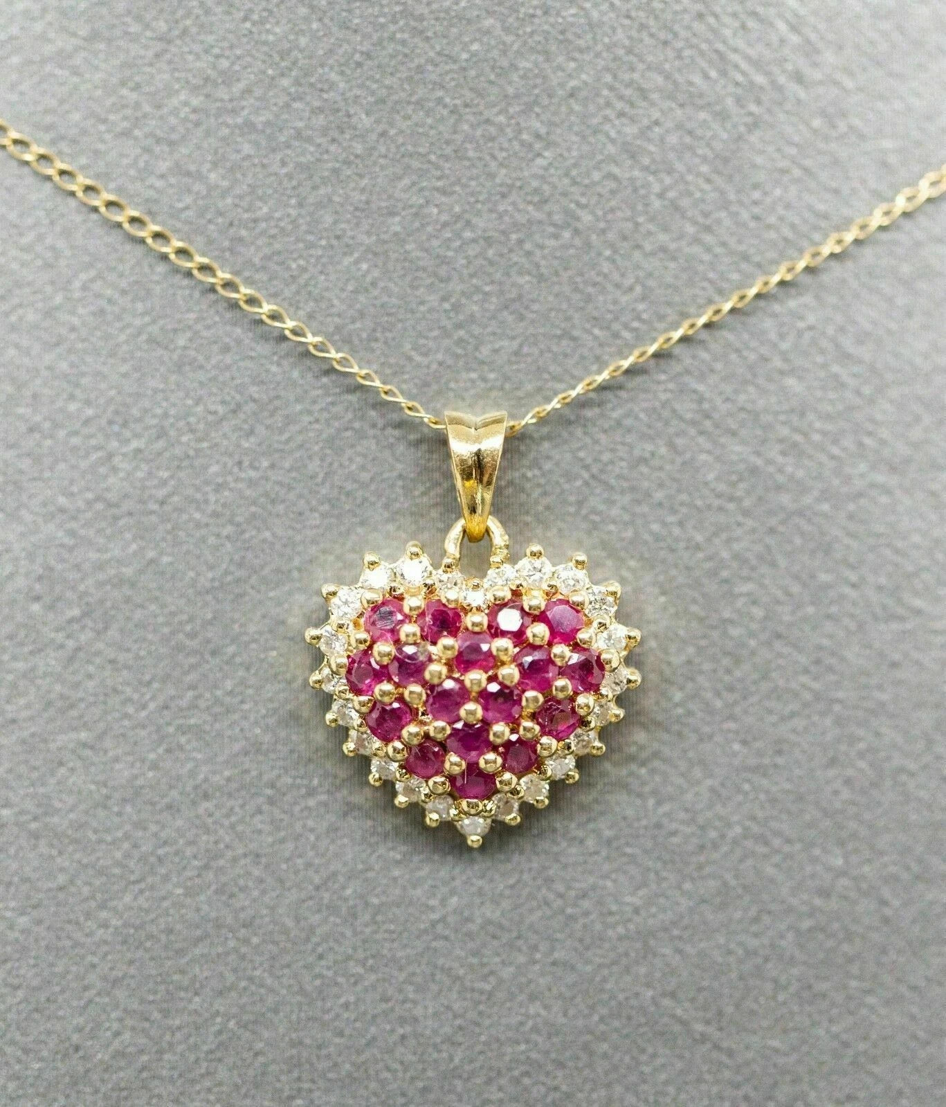 1.95Ct Round Simulated Pink Ruby Heart Pendant 18″Chain 14k Yellow Gold Plated