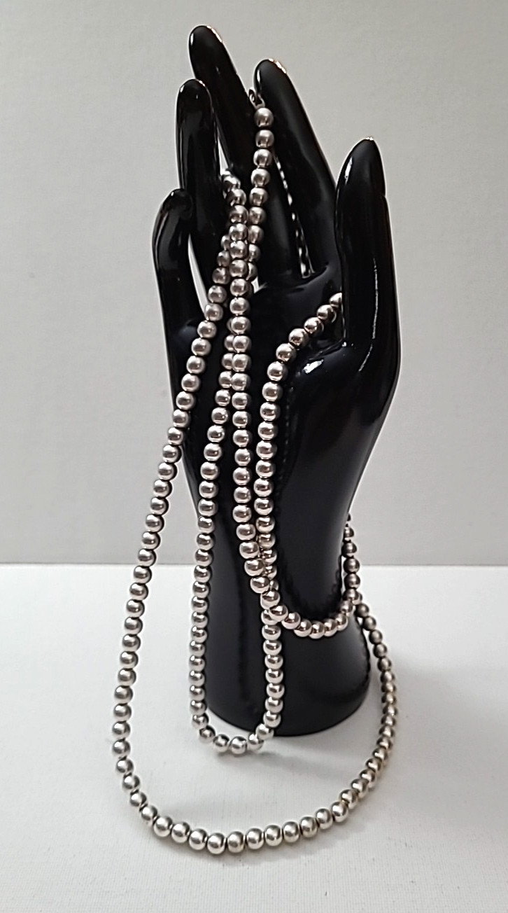 Canvas Brand Beaded Necklace Gray 2 Strands 20″ 32″ Elastic Double Lobster Clasp