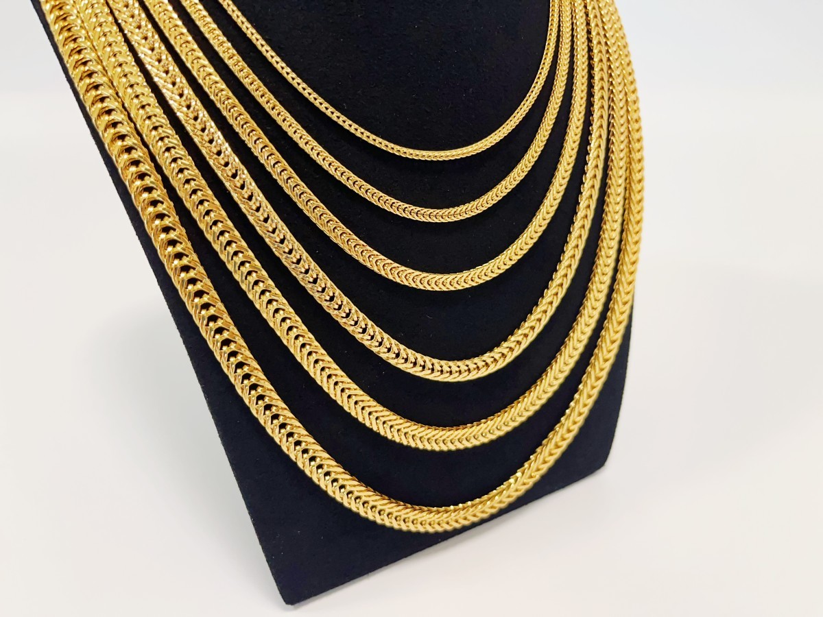 18K Yellow Gold 2mm-7mm Franco Square Box Chain Necklace Men Womens 18″- 28″