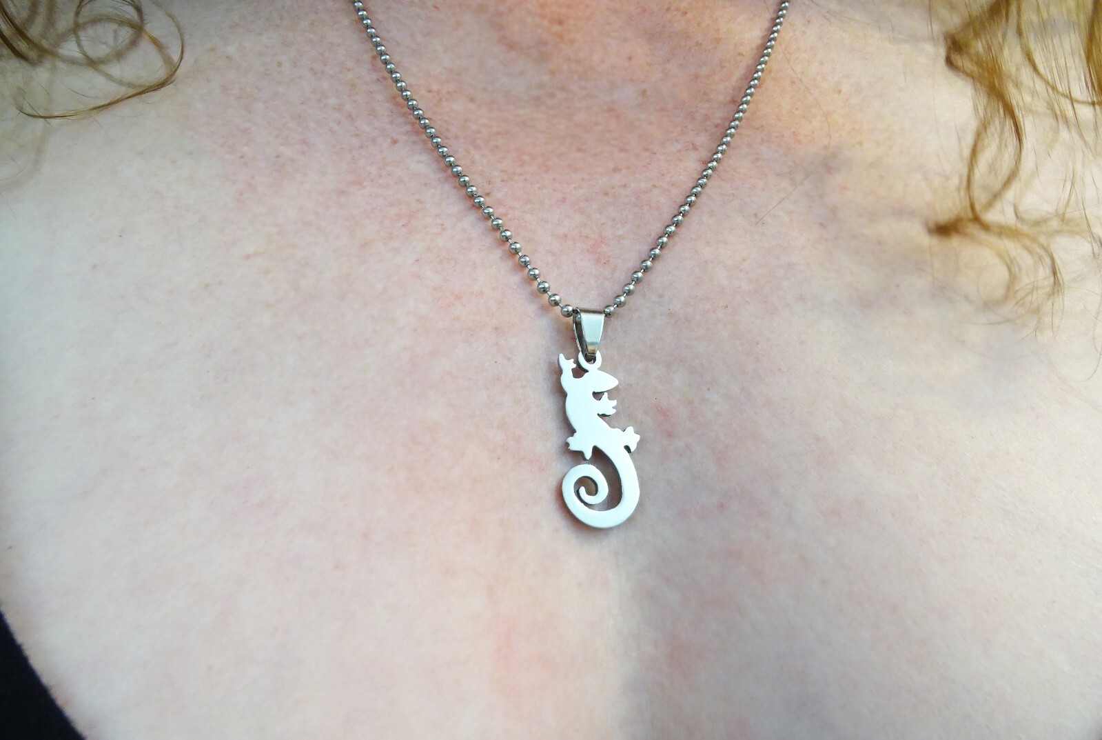 New Large Chrome Stainless Lizard Gecko 25” Steel Ball Chain Unisex Necklace