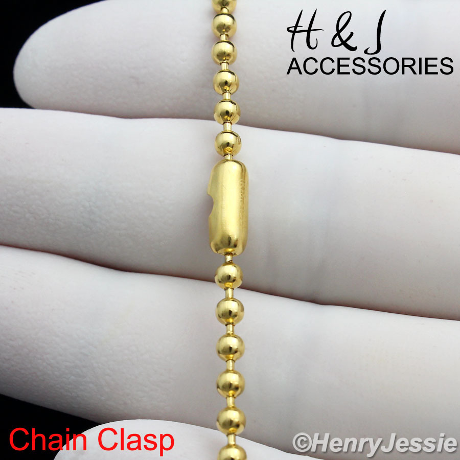 24″MEN WOMEN Stainless Steel 2.5mm Gold Plated Beads Ball Link Chain Necklace