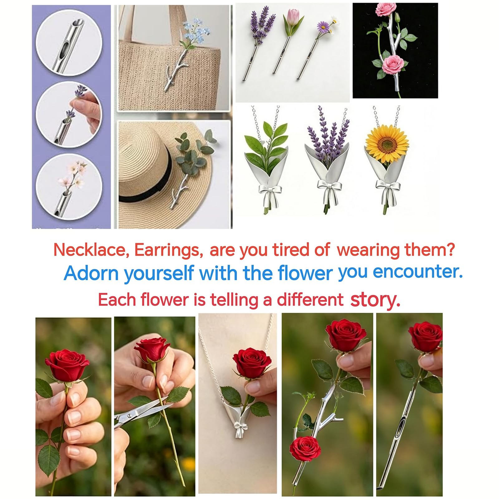 Diy flower bouquet necklace,Wearable flowers necklaces,Vase chain for insert …