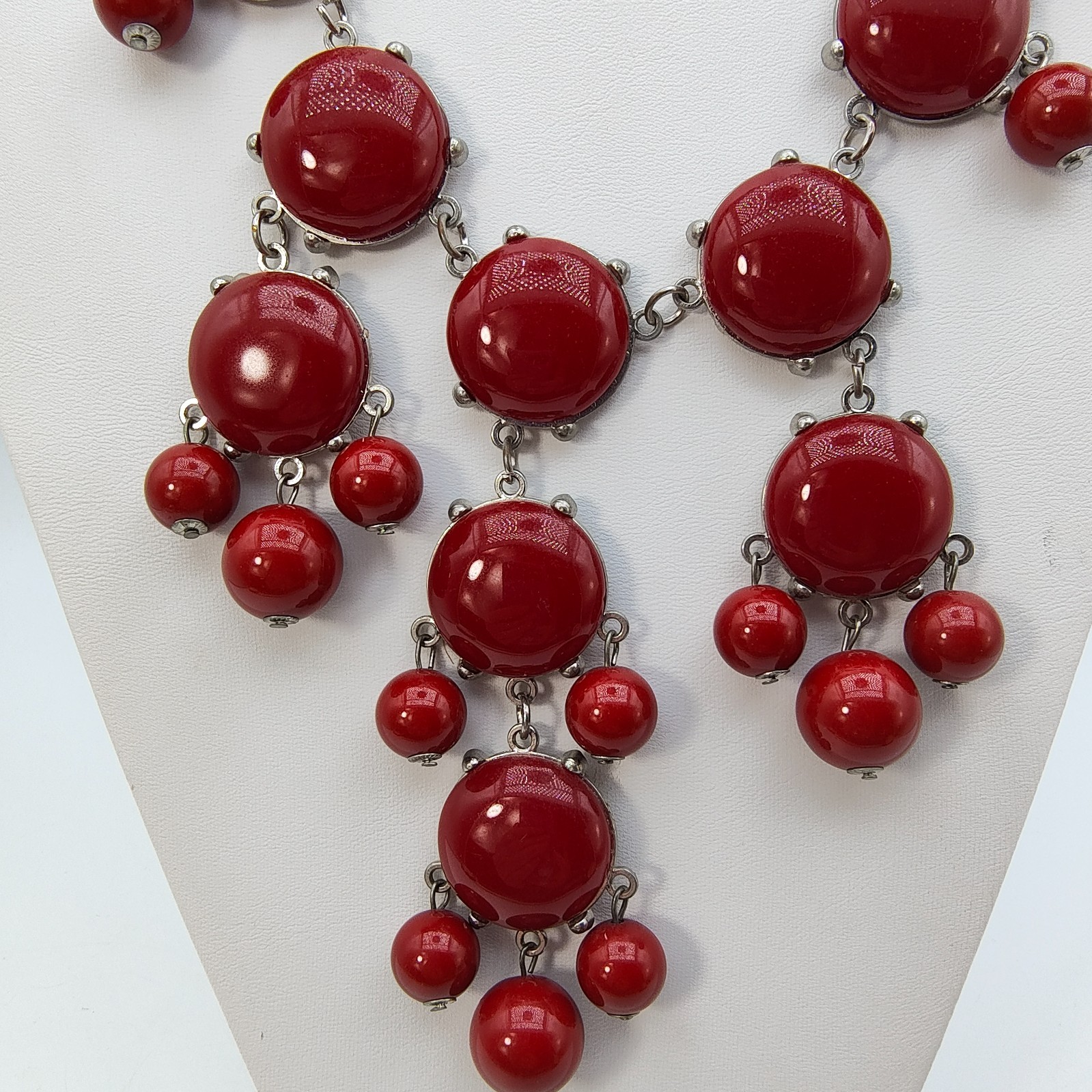 Bold Red Bubble Bib Statement Necklace Y2K Retro Maximalist Chunky Color Pop