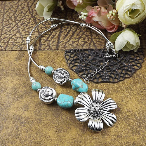 20 style Vintage Women’s Tibetan Silver Turquoise Beads String Pendant Necklace