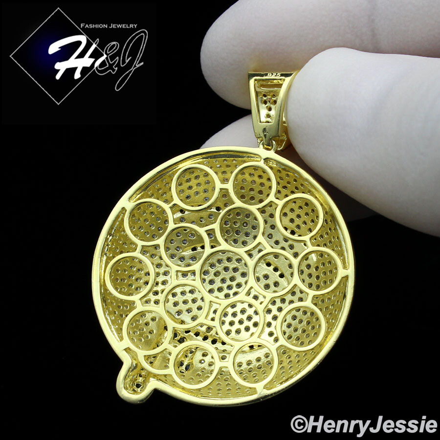 925 STERLING SILVER ICY CUBIC ZIRCONIA GOLD PLATED 3D DROOLING FACE PENDANT*G249