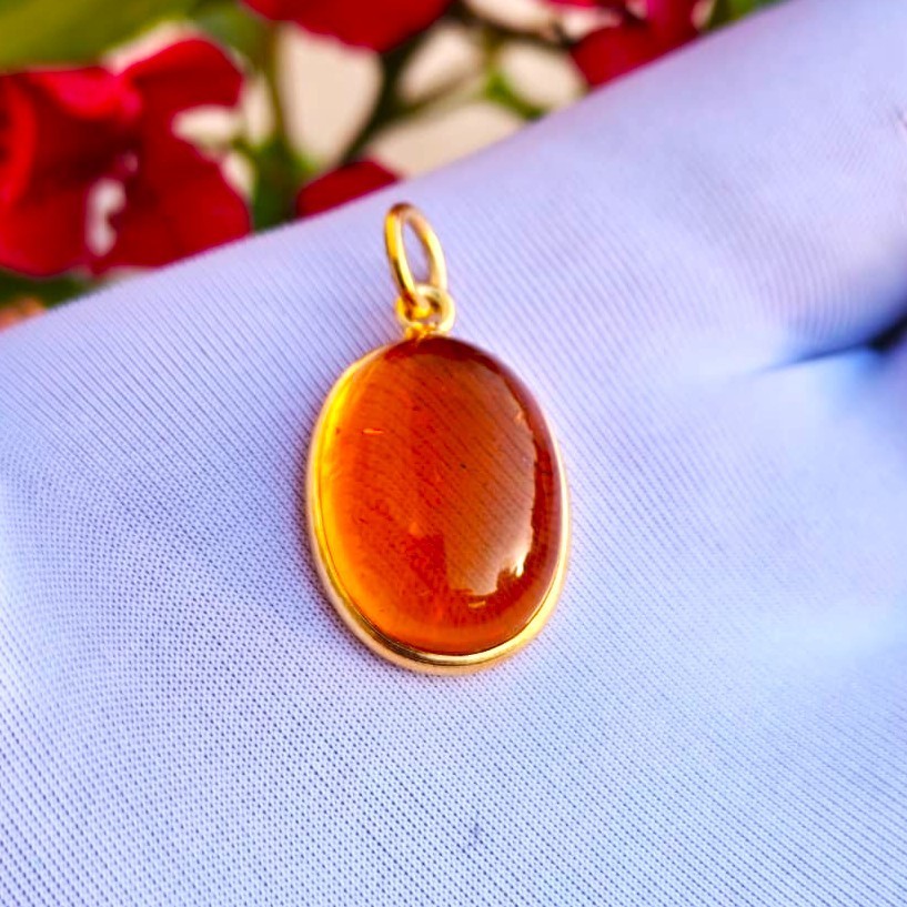 Natural Amber Gemstone Pendant Charm 925 Sterling Silver Gold Plated Jewelry
