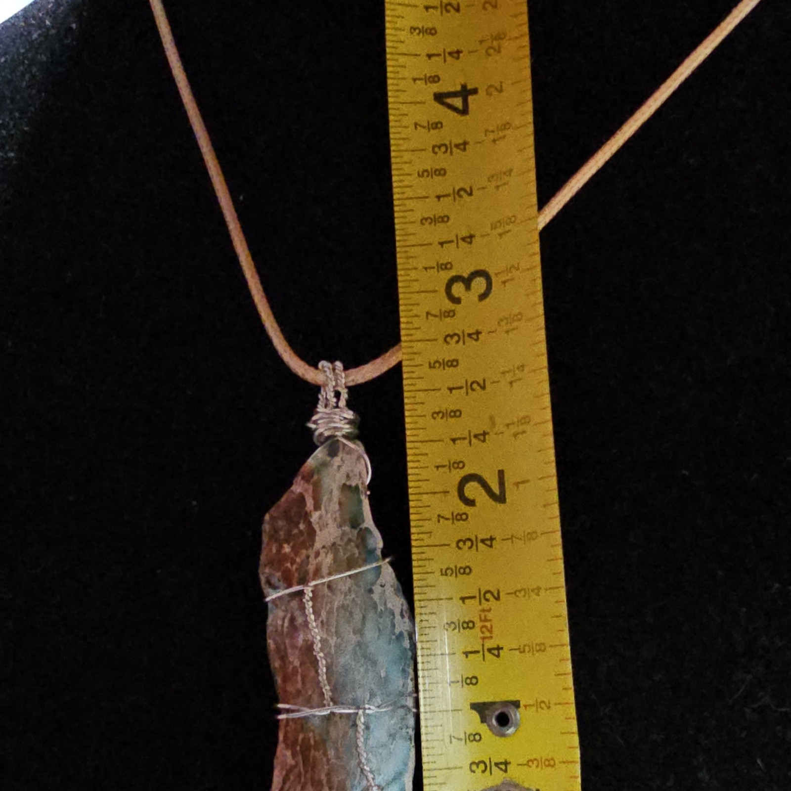 Handmade Wire Wrapped Freeform Stone Pendant Charm Cord Necklace Brown/Green