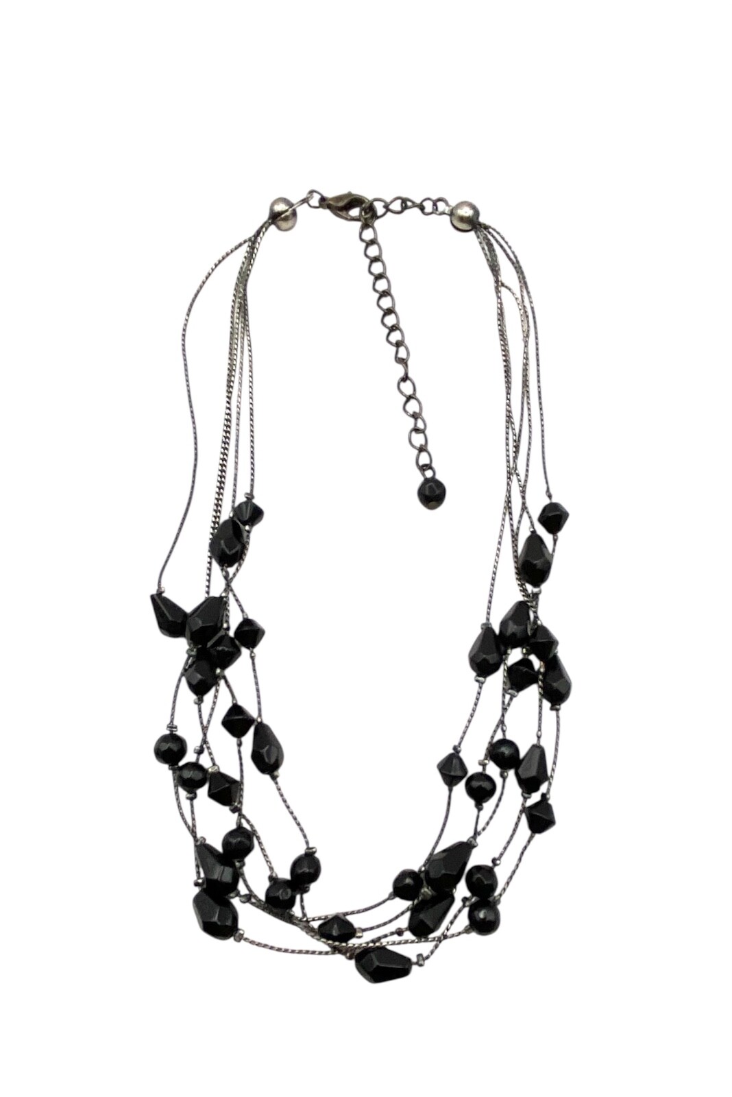 Gothic Black Glass Beads Layered Necklace Multistrand 18″ Gunmetal Gray 5 Strand
