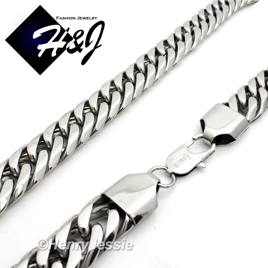 20″-40″MEN Stainless Steel HEAVY WIDE 16mm Silver Cuban Curb Link Chain Necklace