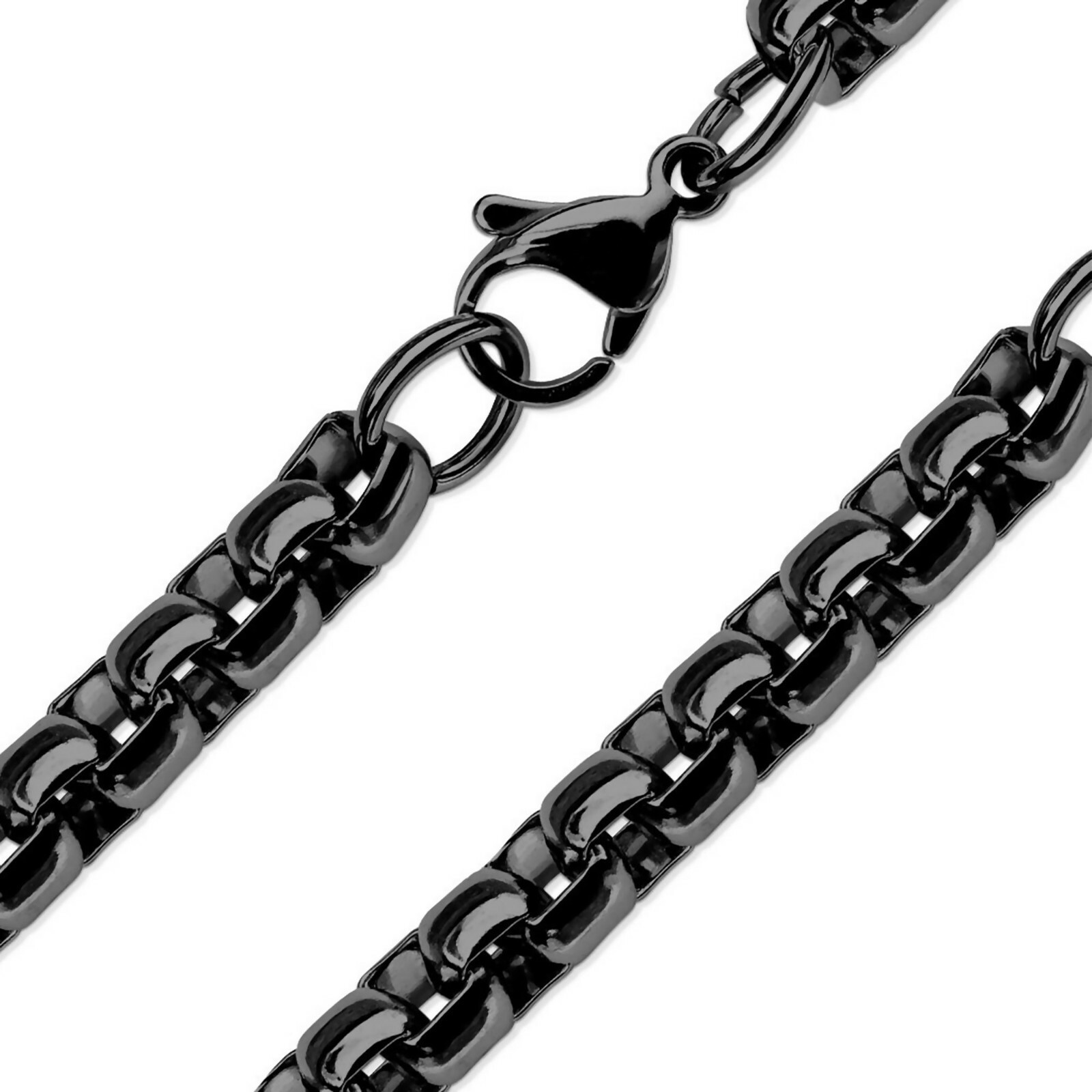 Round Box Necklace Black Stainless Steel 6mm Rolo Chain 15-20-Inch