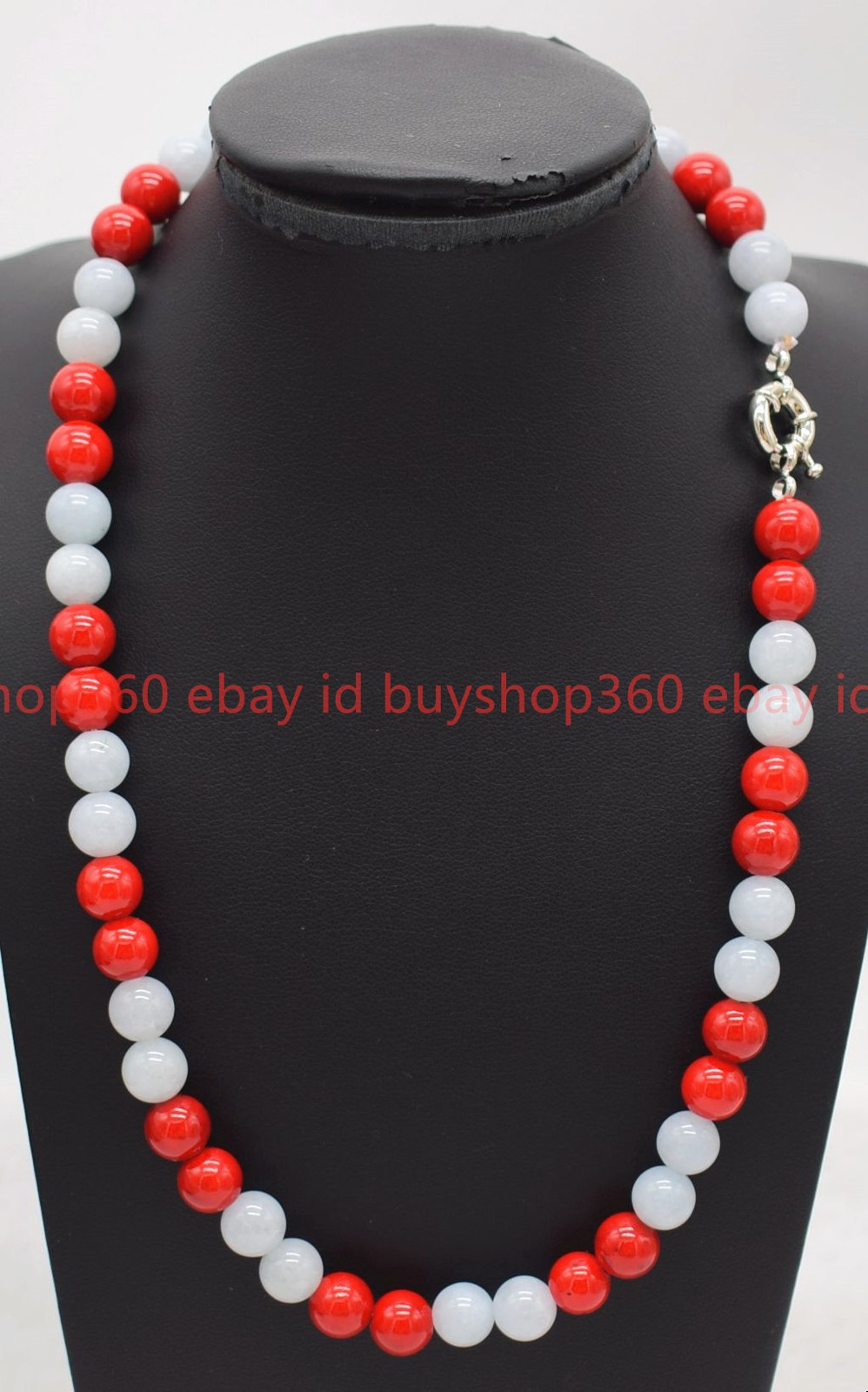 Fashion Natural 8/10mm Red Coral Sea Blue Treasure Jade Round Necklace 18-26in