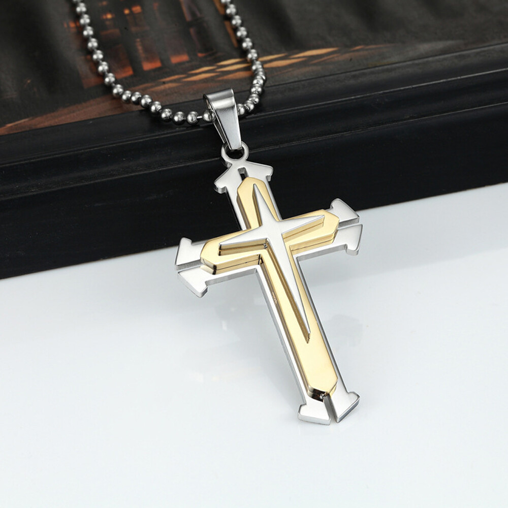 Cool Boys Mens Stainless Steel Cross Pendant Necklace with 20” Bead Chain New