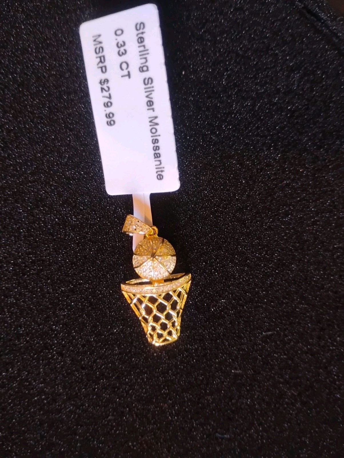 Iced Out Moissanite Basketball Hoop And Basketball Pendant