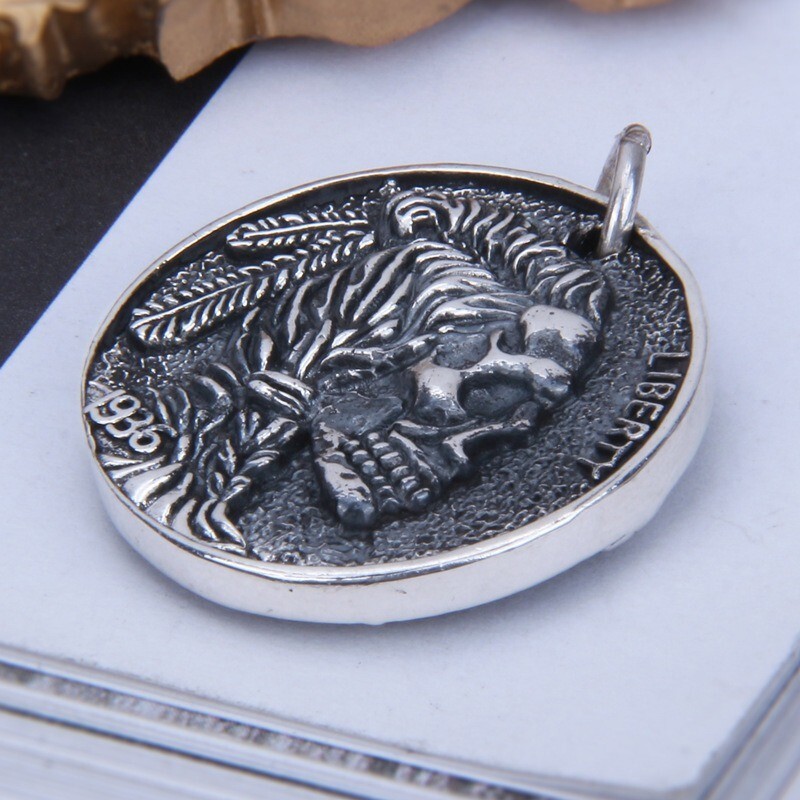 Indian Skull Head Buffalo Koi 1936 Coin Double Sided Pendant 925 Sterling Silver