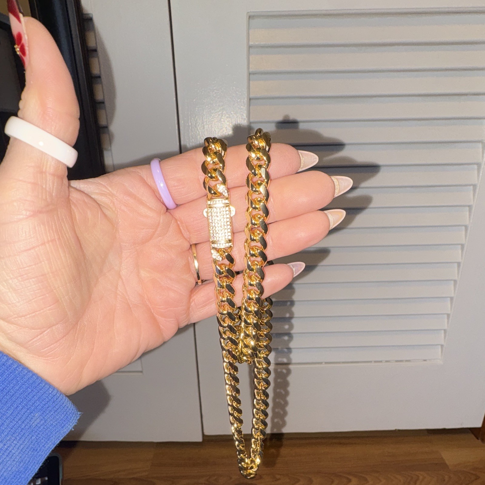 18k Gold Filled Cuban Link Chain Necklace Pavé Simulated Diamond Box Clasp