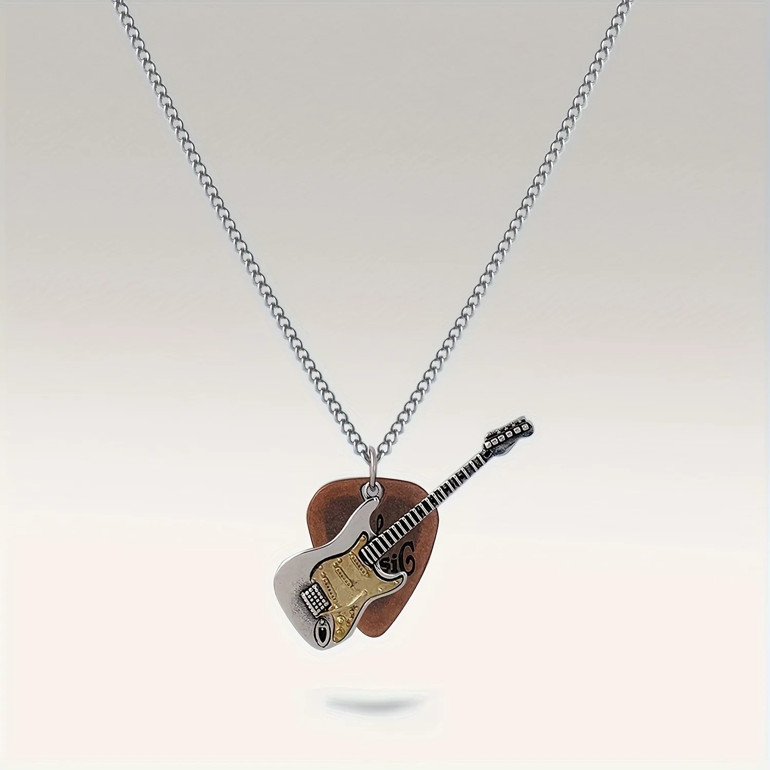 Vintage Guitar Pick Pendant Necklace Punk Rock Metal Music Jewelry Unisex