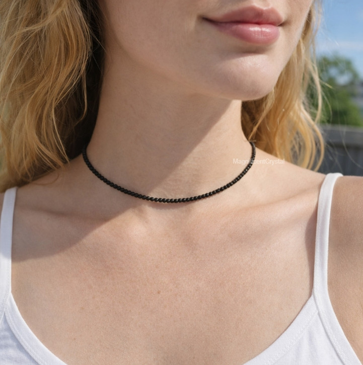 Natural Black Obsidian Choker 2MM Crystal Protection Necklace Women Jewelry