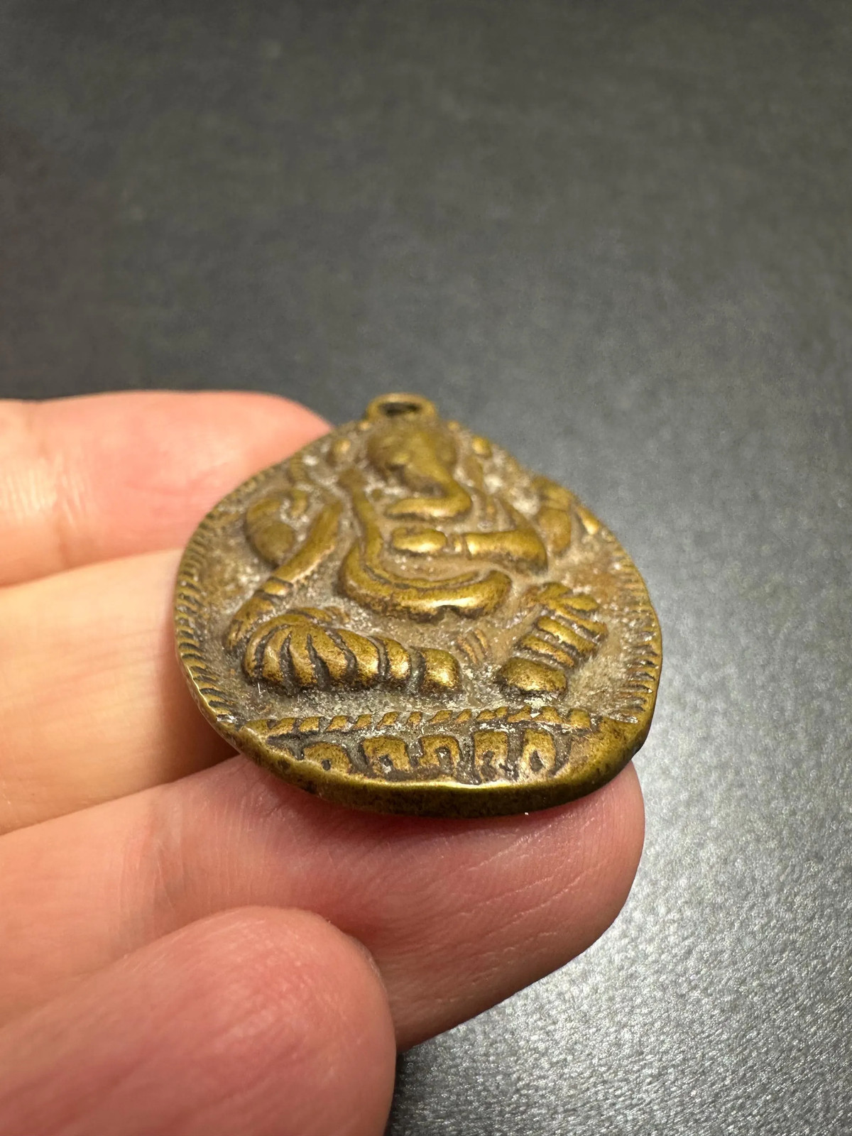 Vintage Brass Ganesha Pendant, Hindu Elephant God Amulet, Nepal Ganesh Charm, S