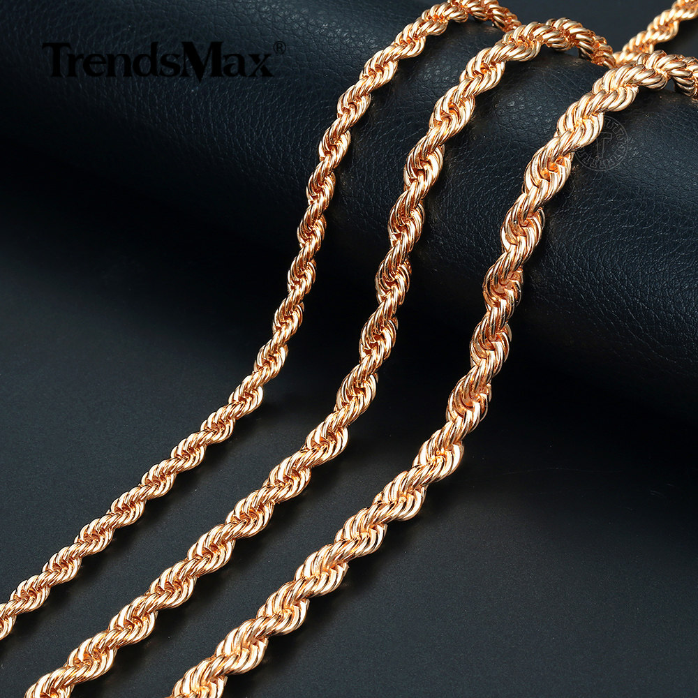 5/6mm 585 Rose Gold Plated Twisted Rope Chain Necklace 20″/24″ for Women Girls