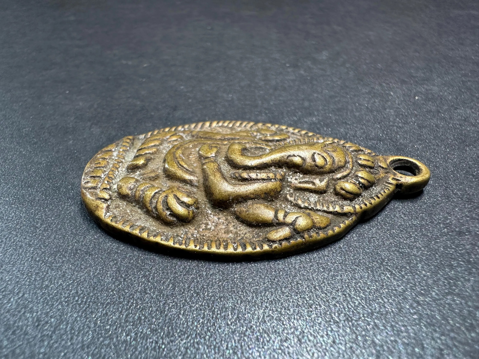 Vintage Brass Ganesha Pendant, Hindu Elephant God Amulet, Nepal Ganesh Charm, S