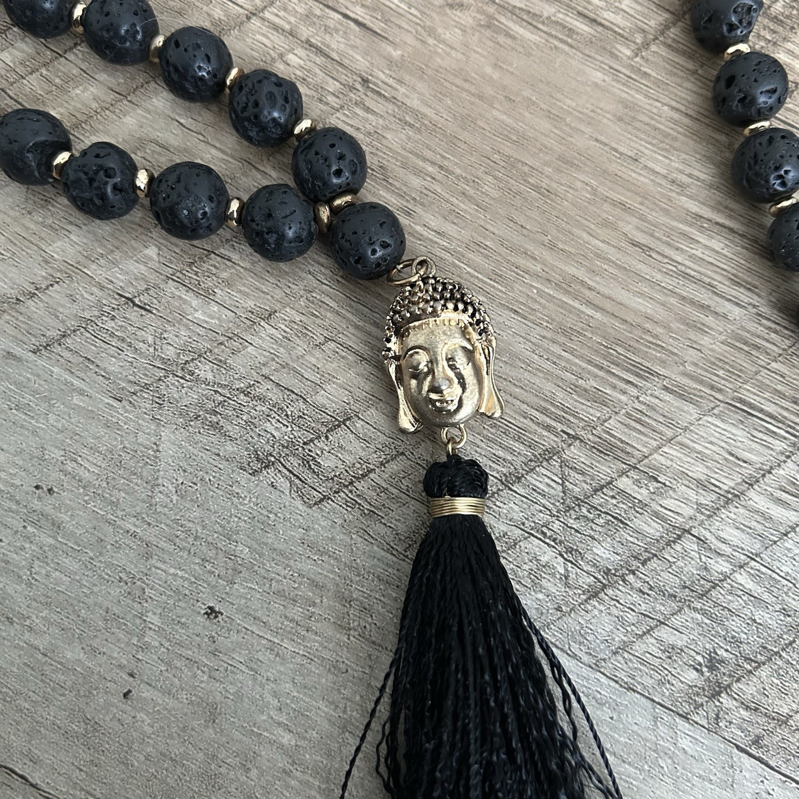 NEW Mala Style Buddha Lava Rock Necklace
