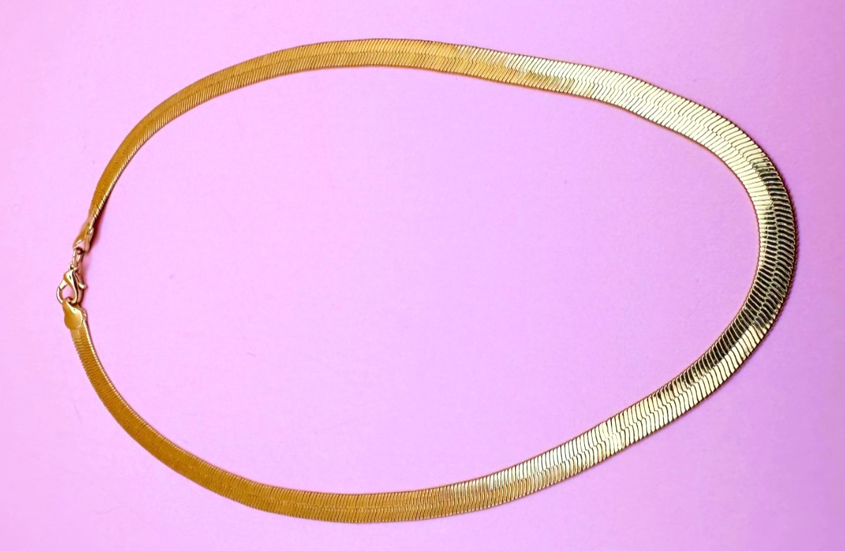 Gold Tone Flat Herringbone Necklace Vintage