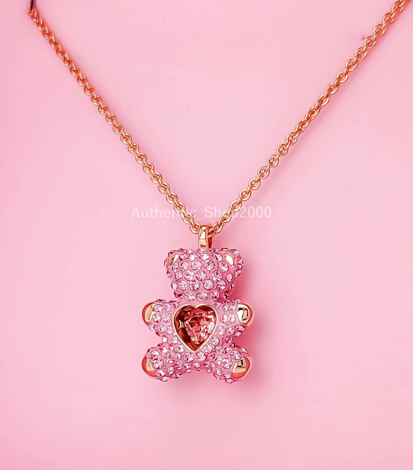 NEW SWAROVSKI RG Pink Heart Teddy Bear Pendant Necklace 5642976