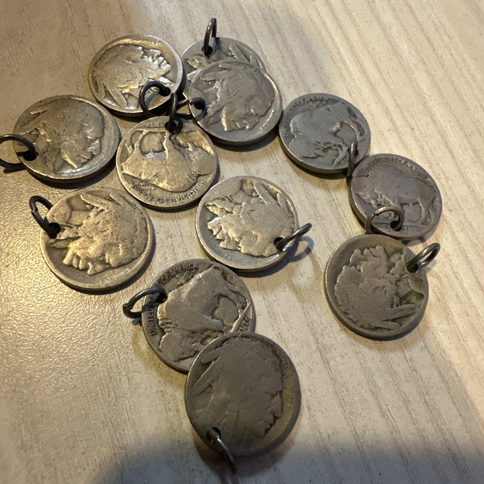 WHOLESALE LOT OF 12 BUFFALO INDIAN HEAD NICKEL USA COIN CHARMS PENDANTS