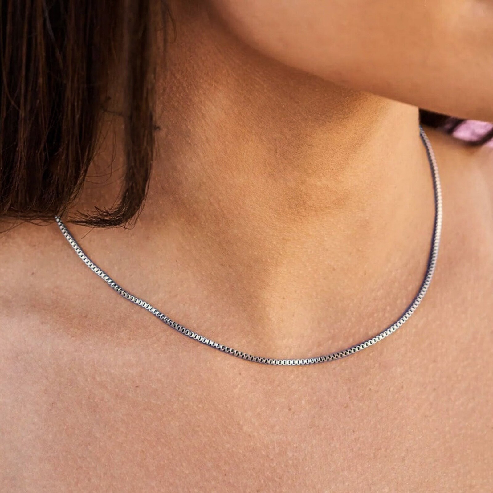 White Gold PlatedStainless Steel 1.5mm 16,18,20 Inch Women’s Box Chain Necklace
