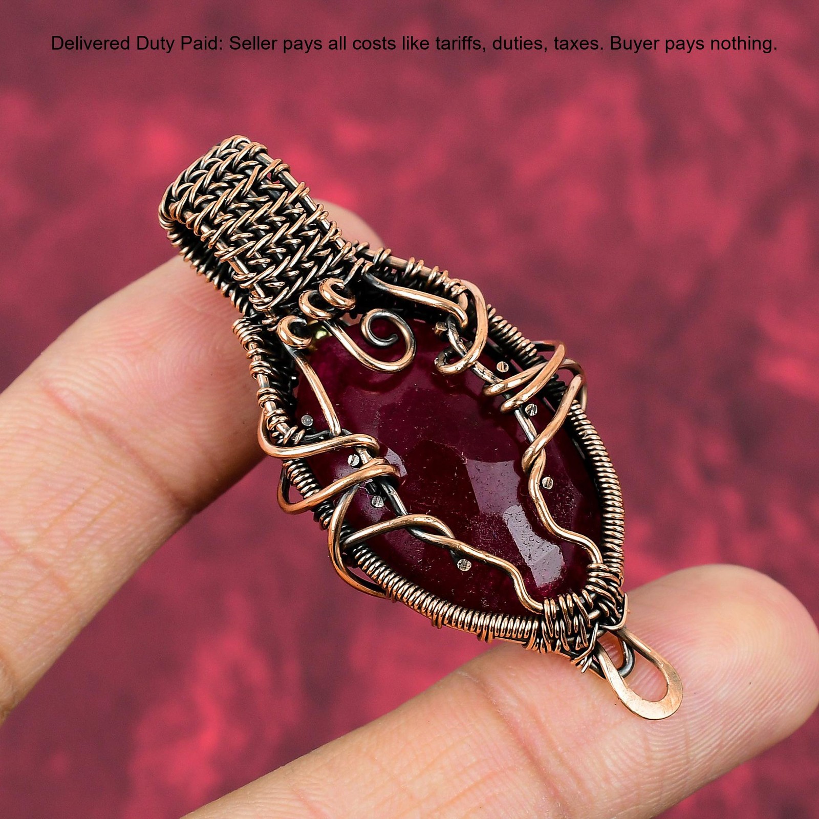 Copper Oval Kashmir Rubi Gemstone Birthday Wire Wrapped Artisan Pendant Jewelry