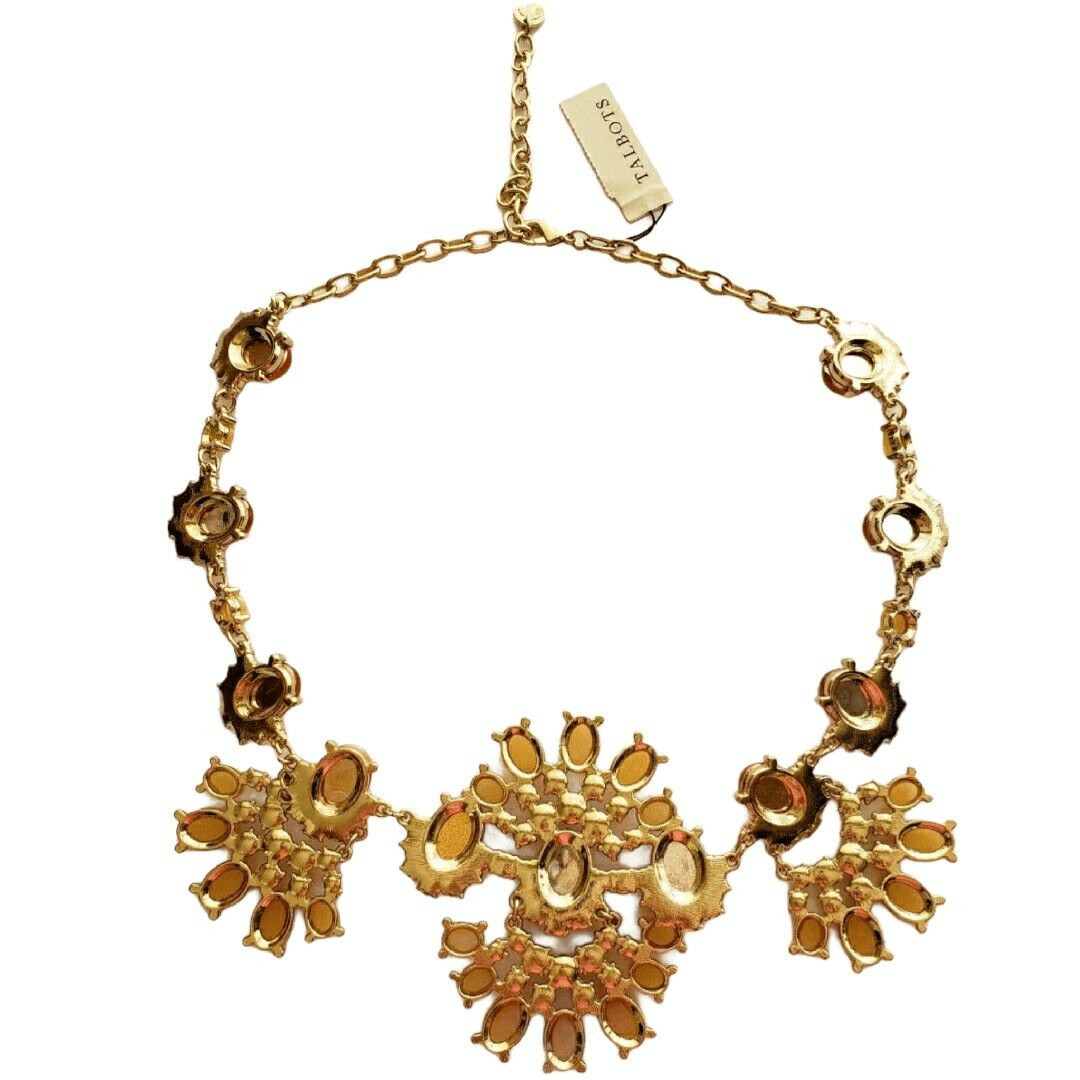 Talbots Moonstone Cabochon Necklace Lemon Orange Rhinestone Gold Setting Retired