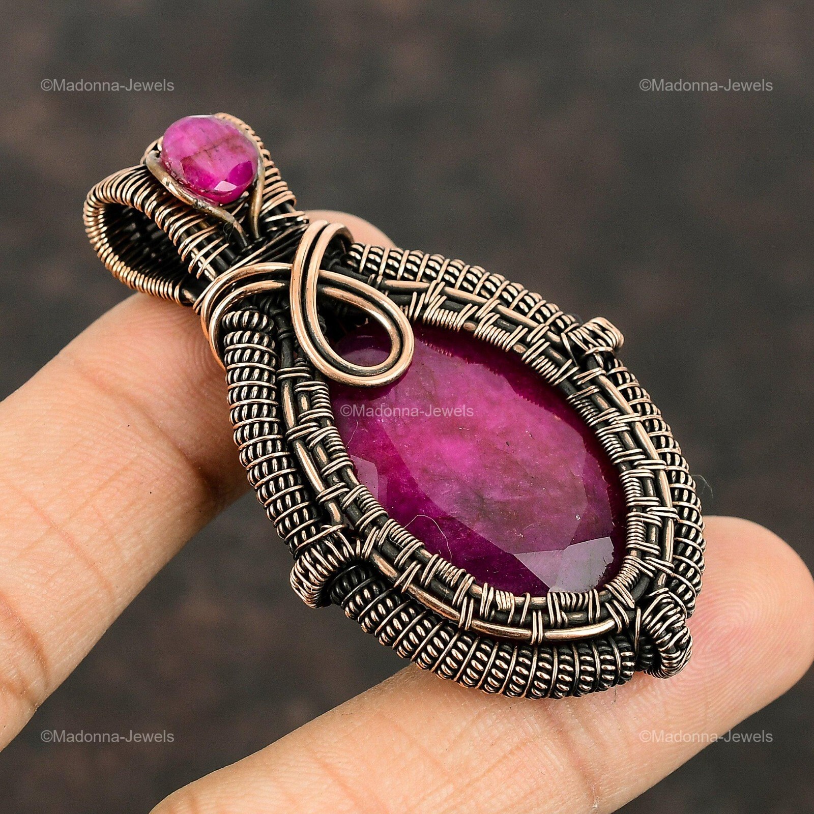 Kashmir Rubi Gemstone Jewelry Copper Gift For Bestie Wire Wrapped Pendant 2.56