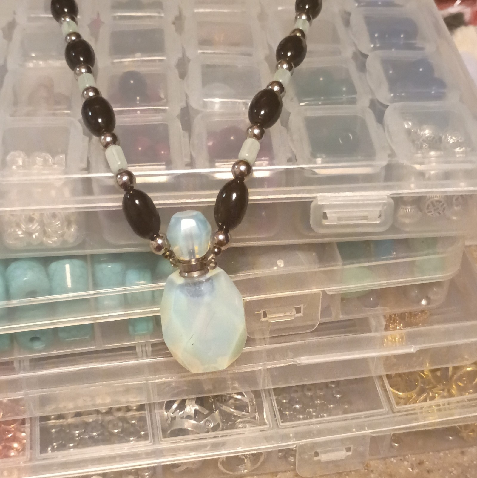 Pendant Necklace Opalite Defuser W/ Cat Eye. Magnetic Clasp. One Of A Kind!