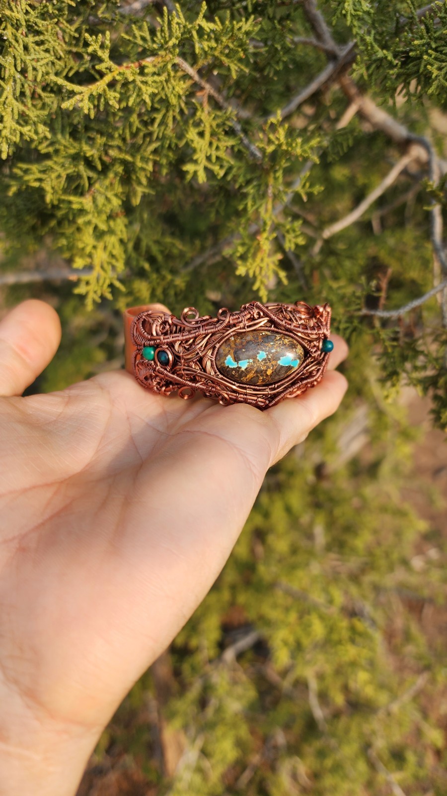 Wire Wrap Bracelet Copper Cuff Bracelet With Chrysacolla And Turquoise