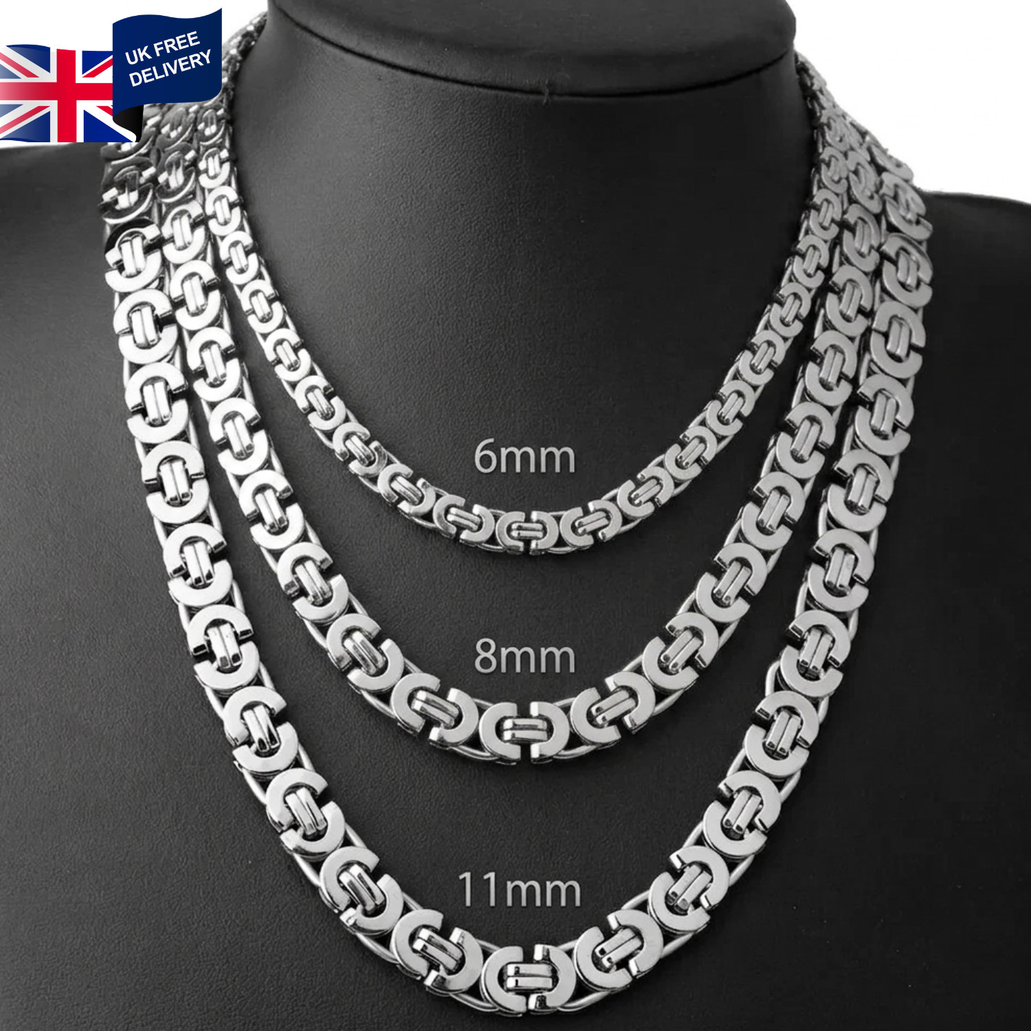 Stainless Steel Flat Byzantine Chain Necklace 6-11mm Men’s Fashion Jewelry Gift